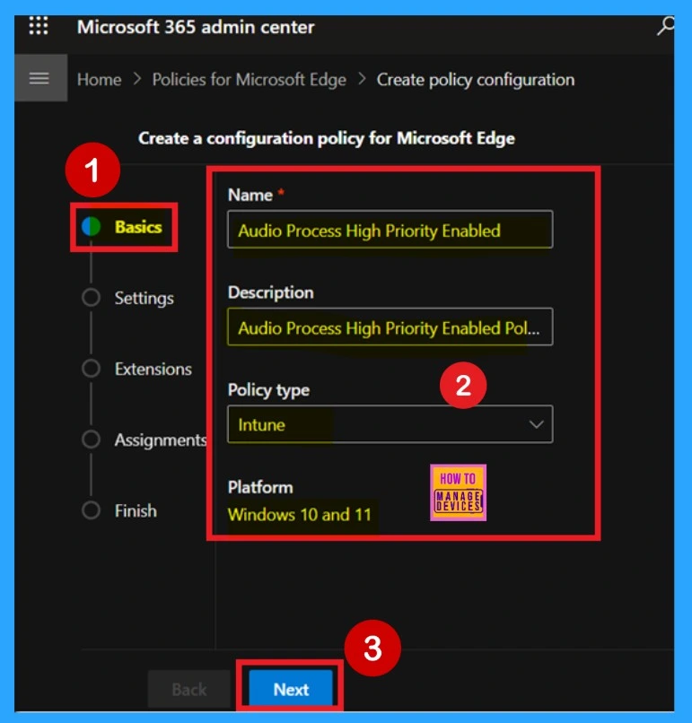 Enable Disable Audio Process High Priority Policy in MS  Edge Browser using M365 Admin Center - Fig.2