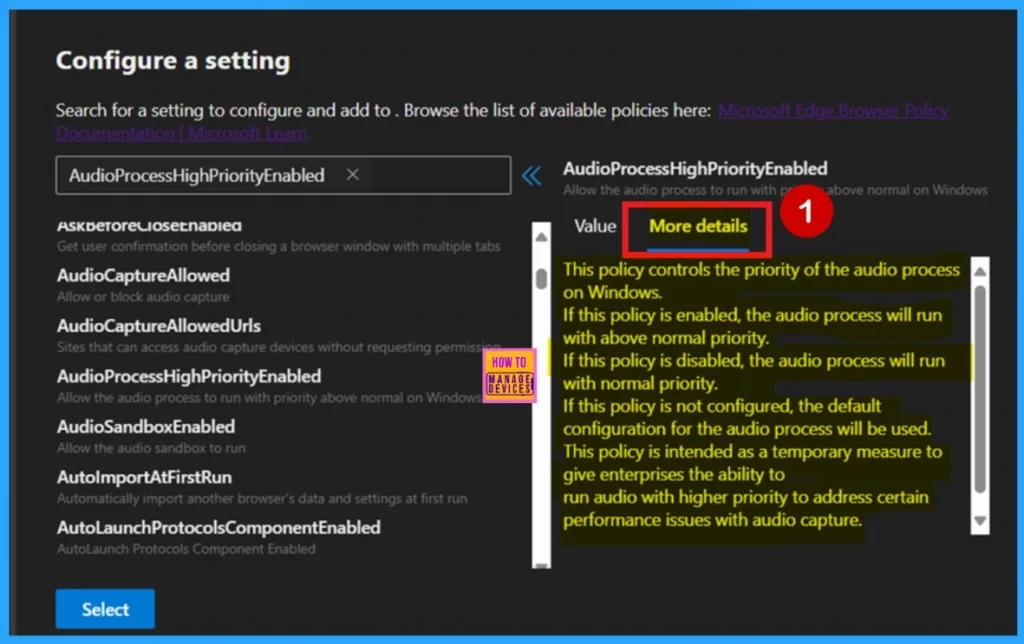Enable Disable Audio Process High Priority Policy in MS  Edge Browser using M365 Admin Center - Fig.5