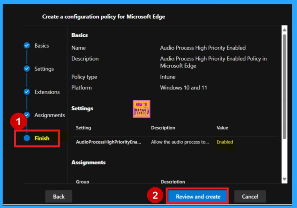 Enable Disable Audio Process High Priority Policy in MS  Edge Browser using M365 Admin Center - Fig.8