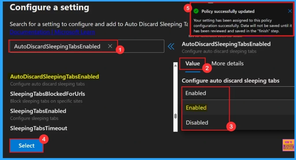 How to Configure Auto Discard Sleeping Tabs Policy in MS Edge Browser using M365 Admin Center 5 How to Configure Auto Discard Sleeping Tabs Policy in MS Edge Browser using M365 Admin Center - Fig.4