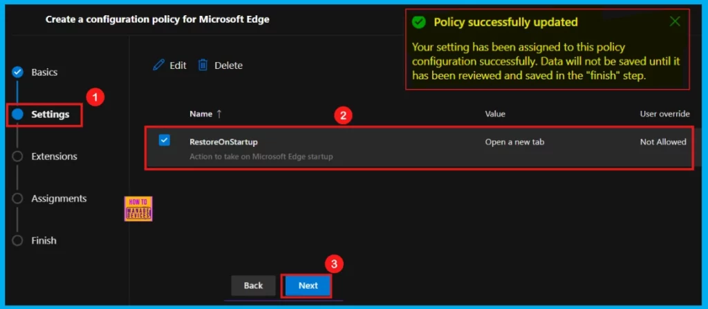 How to Configure Restore on Startup Policy in MS Edge Browser using M365 Admin Center 7 How to Configure Restore on Startup Policy in MS Edge Browser using M365 Admin Center - Fig.6
