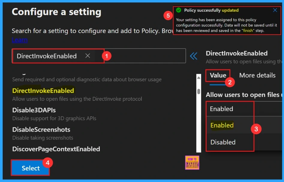Allow or Block Users to Open Files using DirectInvoke Protocol Policy in Edge Browser using M365 Admin Center 5 Allow or Block Users to Open Files using DirectInvoke Protocol Policy in Edge Browser using M365 Admin Center - Fig.4