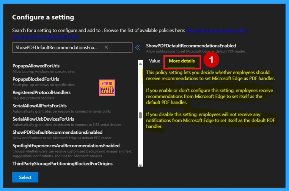 Enable Disable Show PDF Default Recommendations Policy in MS Edge using M365 Admin Center 6 Enable Disable Show PDF Default Recommendations in MS Edge using M365 - Fig. 5