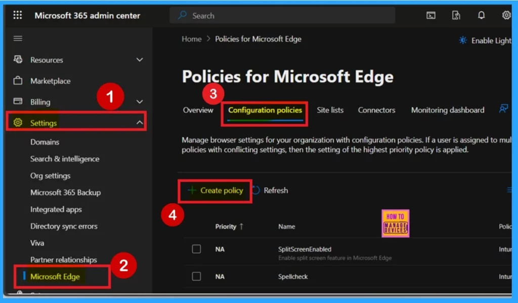 Enable Disable Web Search Suggestions Policy in MS Edge Browser using M365 Admin Center - Fig.1