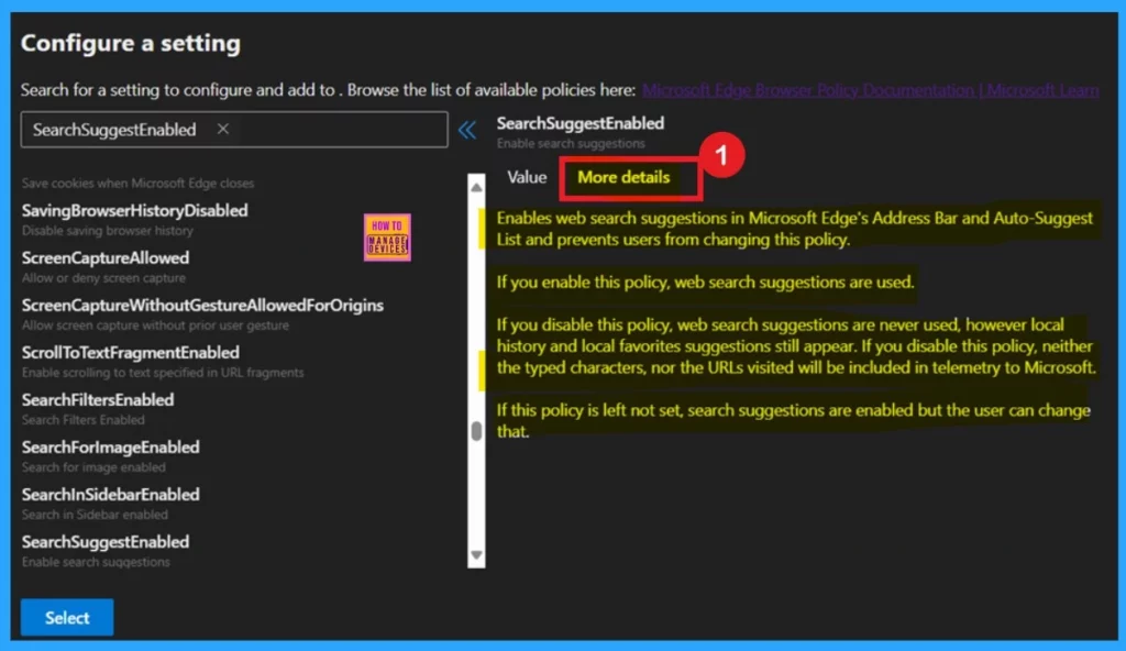 Enable Disable Web Search Suggestions Policy in MS Edge Browser using M365 Admin Center - Fig.5