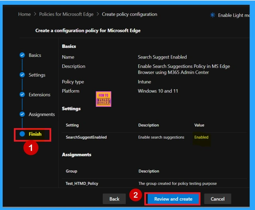 Enable Disable Web Search Suggestions Policy in MS Edge Browser using M365 Admin Center - Fig.8