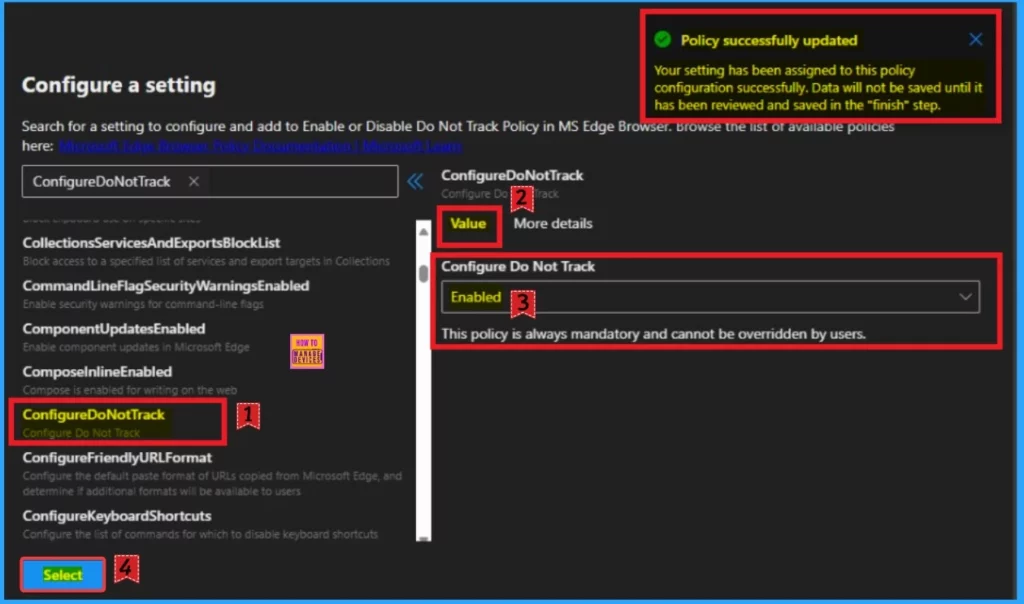 How to Configure Do Not Track Policy in MS Edge Browser using M365 Admin Center 8 How to Configure Do Not Track Policy in MS Edge Browser using M365 Admin Center - Fig.7