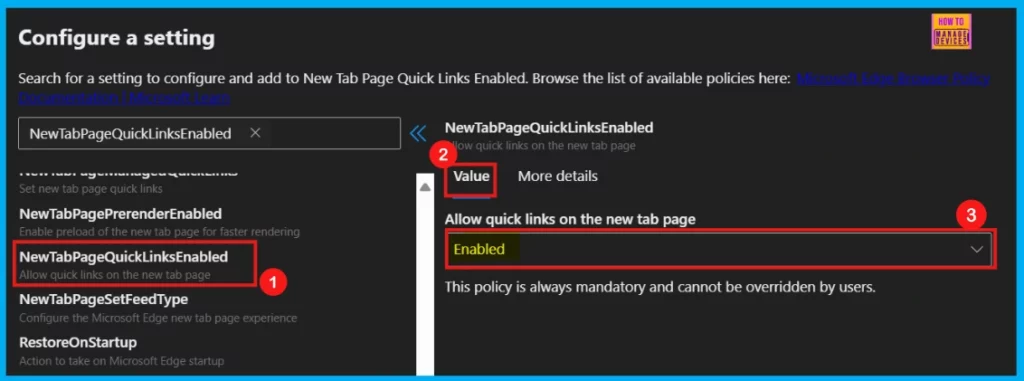 Enable or Disable New Tab Page Quick Links Policy in MS Edge Browser using Microsoft 365 Admin Center 5 Enable or Disable New Tab Page Quick Links Policy in MS Edge Browser using Microsoft 365 Admin Center 1