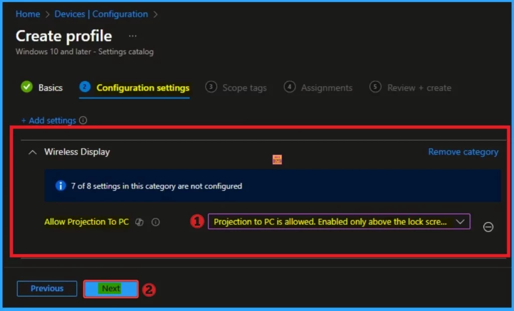 How to Configure Allow Projection to PC Policy in Wireless Display using Intune - Fig.6
