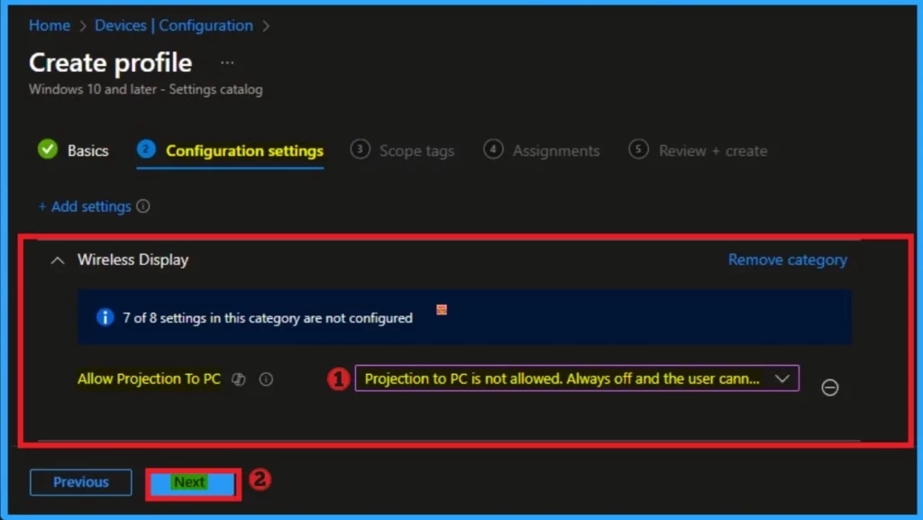 How to Configure Allow Projection to PC Policy in Wireless Display using Intune - Fig.7