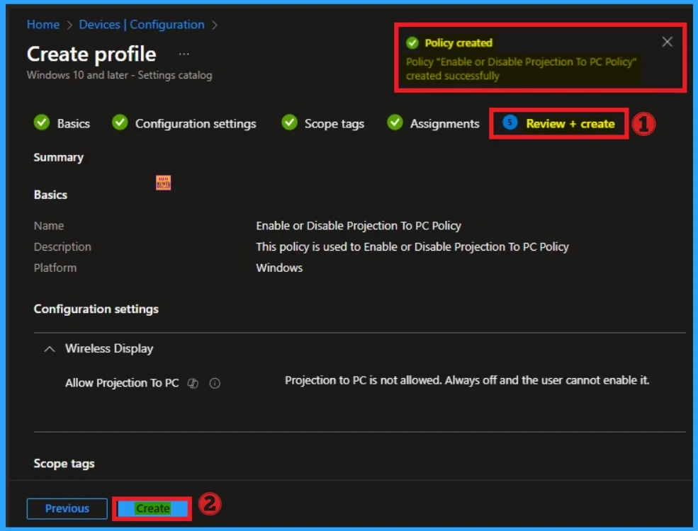 How to Configure Allow Projection to PC Policy in Wireless Display using Intune - Fig.10