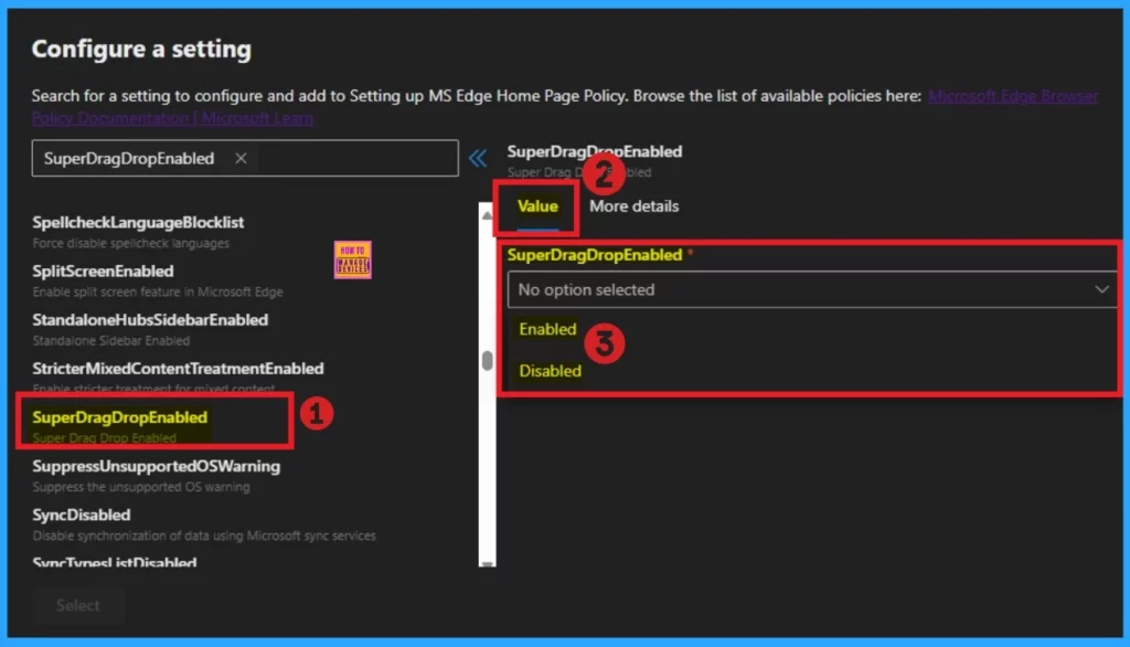 Enable or Disable Super Drag Drop Policy in MS Edge Browser using M365 Admin Center - Fig.4