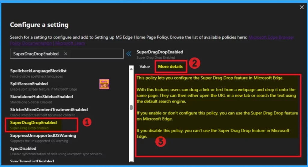 Enable or Disable Super Drag Drop Policy in MS Edge Browser using M365 Admin Center - Fig.5