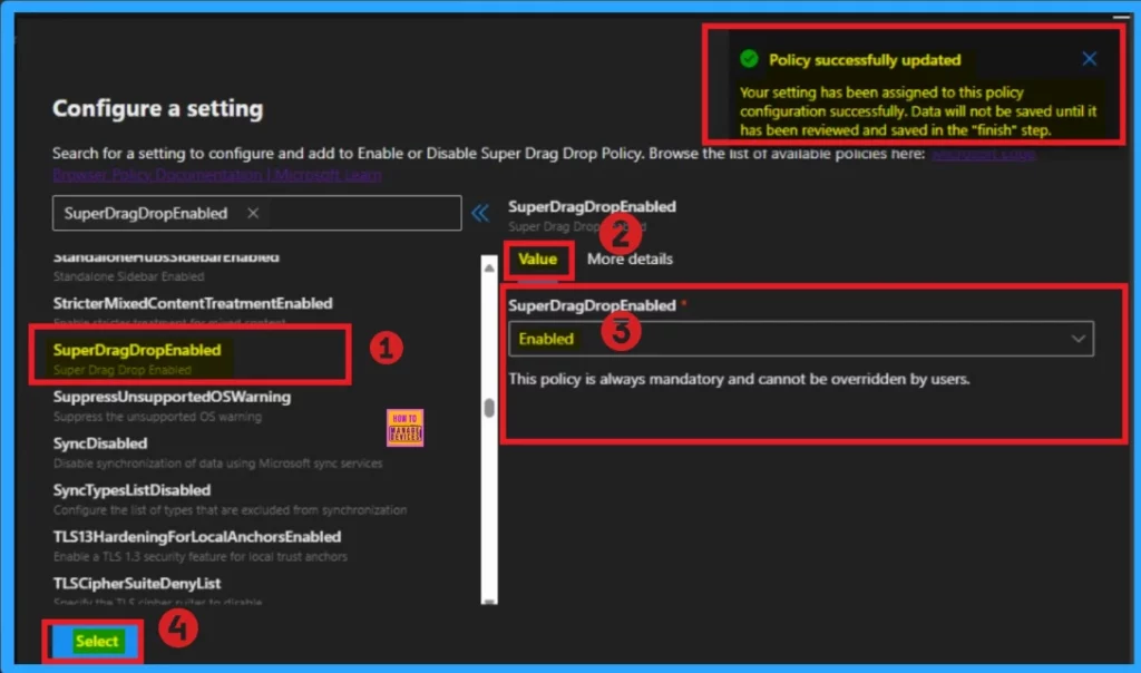 Enable or Disable Super Drag Drop Policy in MS Edge Browser using M365 Admin Center - Fig.6