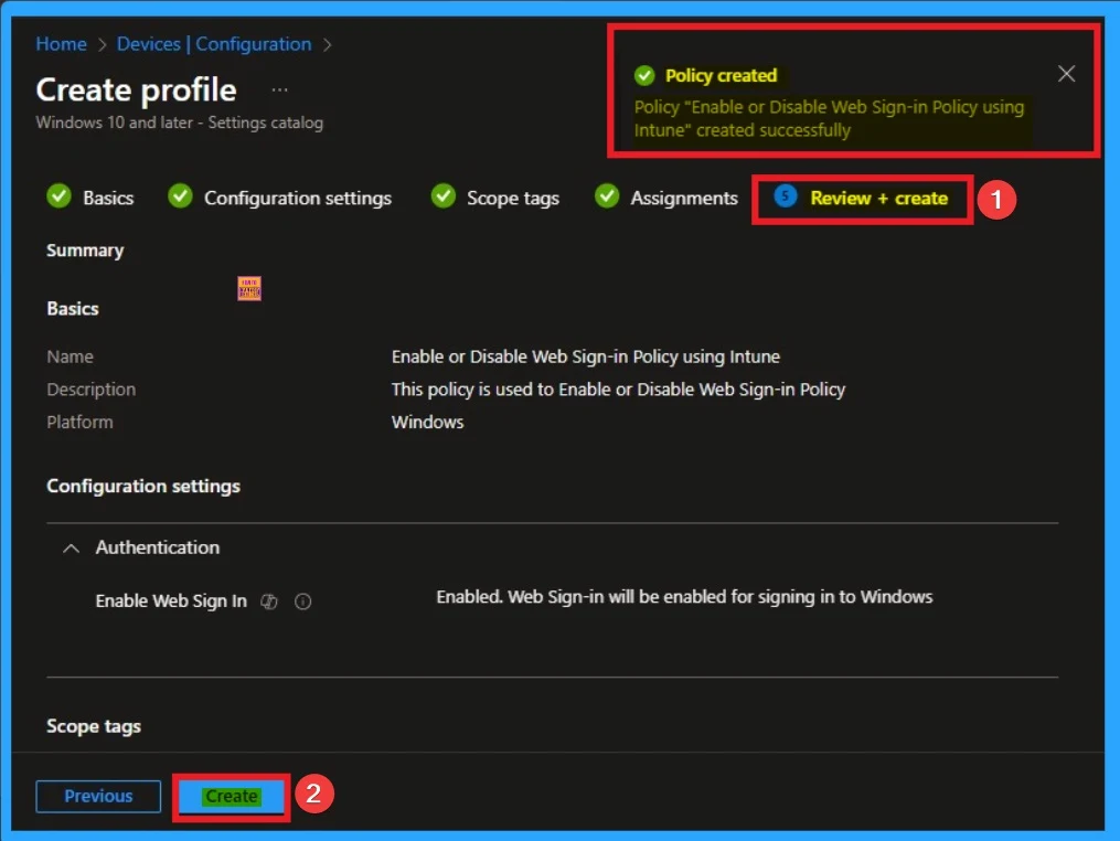 Enable or Disable Web Sign-in Policy for Windows using Intune - Fig.11