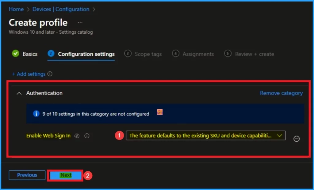 Enable or Disable Web Sign-in Policy for Windows using Intune - Fig.6