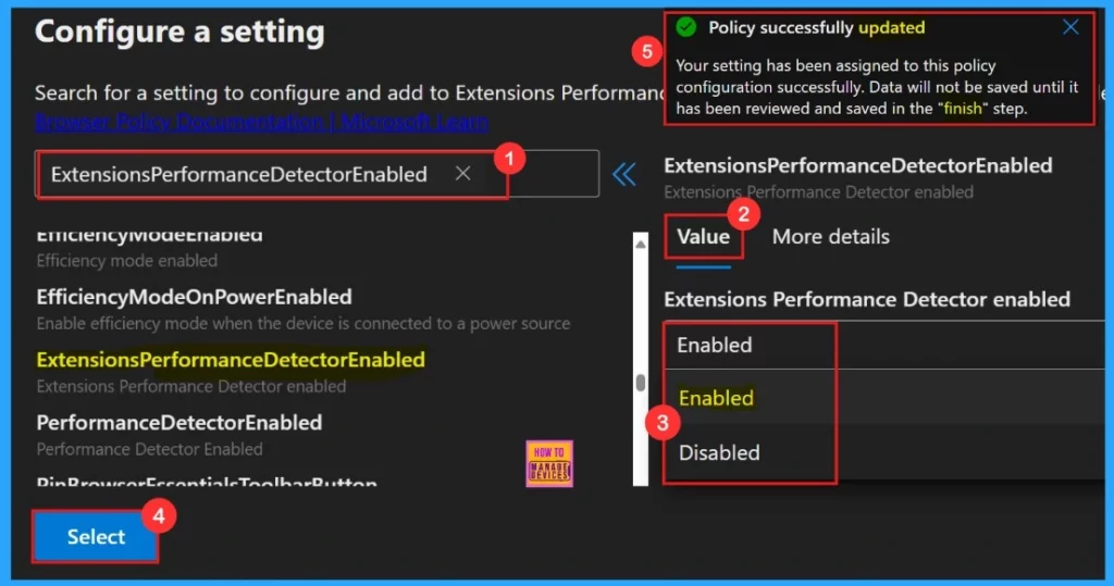 Enable or Disable Extensions Performance Detector in MS Edge Browser using M365 Admin Center - Fig.4
