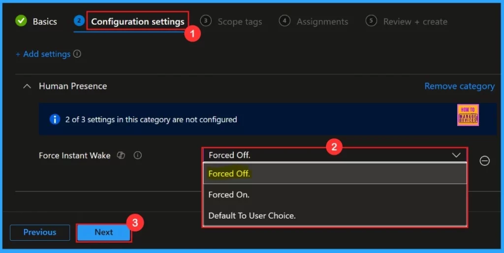 Enable or Disable Instant Wake Policy in Human Presence using Intune 8 How to Configure Force Instant Wake Policy in Human Presence using Intune Settings Catalog Policy - Fig.7