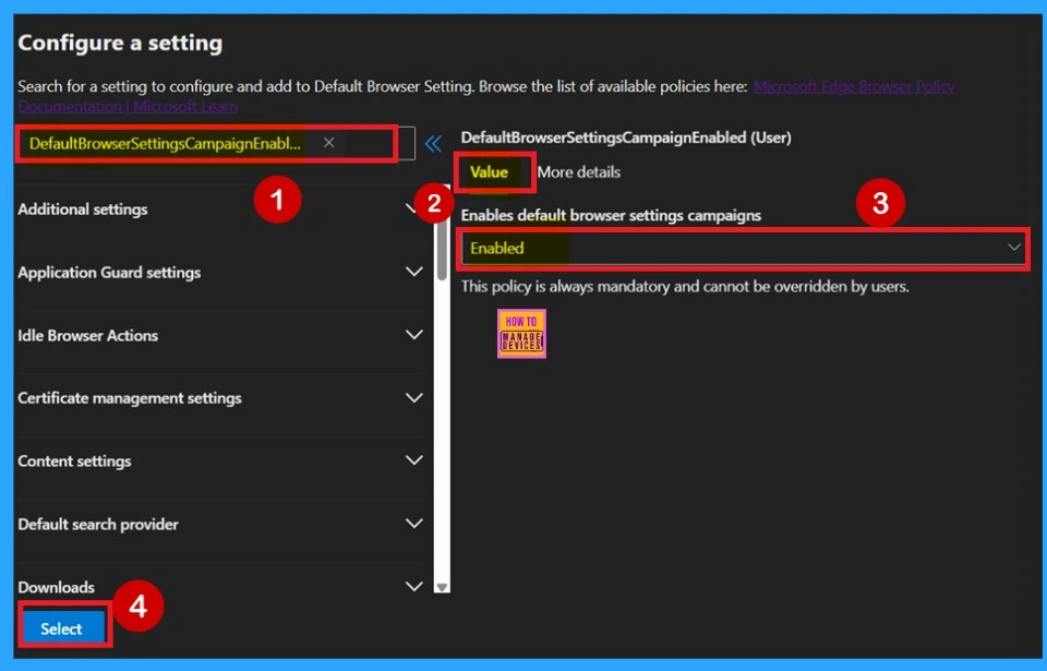 Enable Disable Default Browser Settings Campaign Policy in MS Edge Browser using M365 Admin Center-Fig.4
