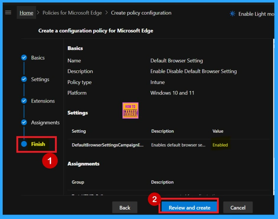 Enable Disable Default Browser Settings Campaign Policy in MS Edge Browser using M365 Admin Center -Fig.8