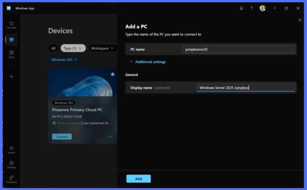 New way to Take RDP of Windows PC from Windows PC using Windows App 3 New way to Take RDP of Windows PC from Windows PC using Windows App Creds Prasanna Padmanabhan - Fig.2