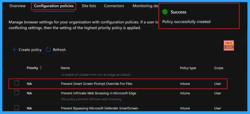 How to Prevent Smart Screen Prompt Override for Files Policy in MS Edge Browser using M365 Admin Center - Fig.11