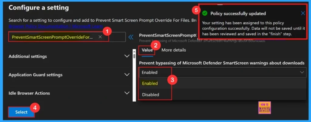 How to Prevent Smart Screen Prompt Override for Files Policy in MS Edge Browser using M365 Admin Center - Fig.4