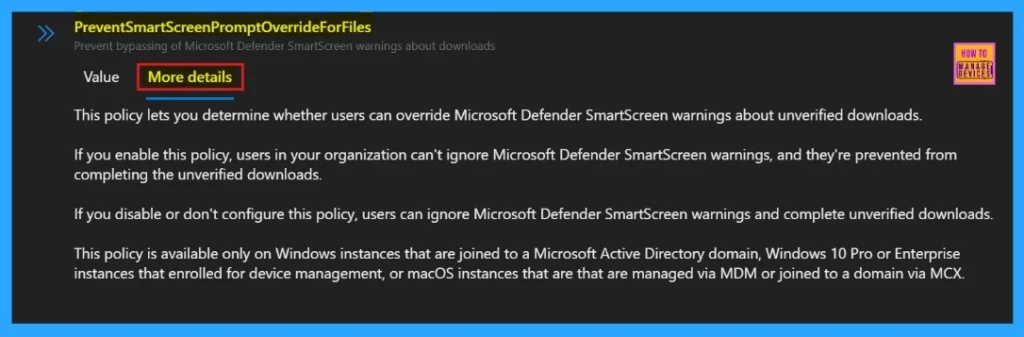 How to Prevent Smart Screen Prompt Override for Files Policy in MS Edge Browser using M365 Admin Center - Fig.5
