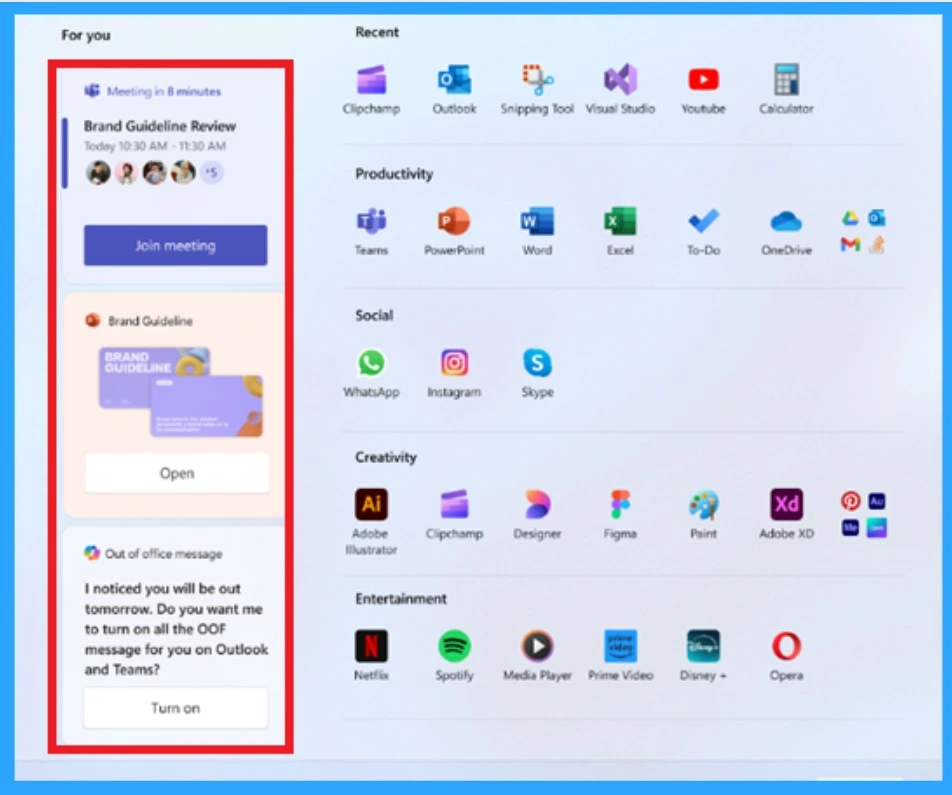 New Redesigned Start Menu in Windows 11 with Four Core Design Principles 3 The New Redesigned Start Menu in Windows 11 with Four Core Design Principles - Fig.3 Creds to MS