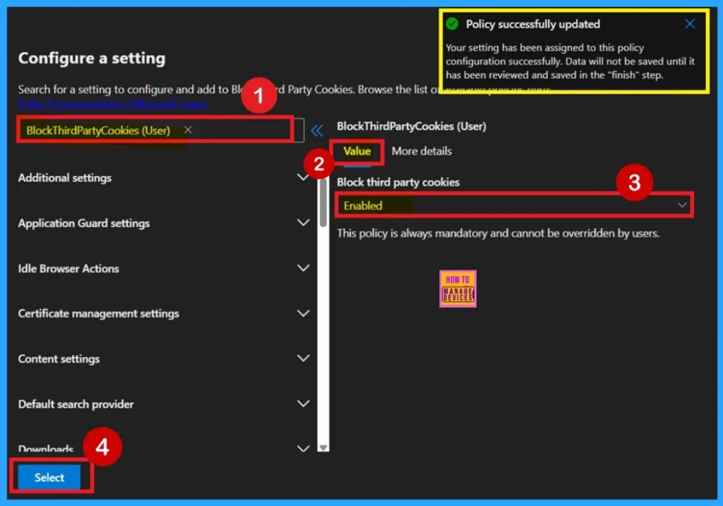 How to Block Third Party Cookies in MS Edge Browser using M365 Admin Center 5 How to Block Third Party Cookies in MS Edge Browser using M365 Admin Center - Fig.4