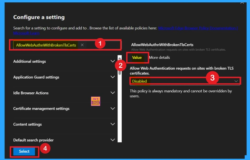 How to Allow or Block Web Authentication Requests on Sites with Broken TLS Certificates in Edge Browser using M365 Admin Center 5 How to Allow or Block Web Authentication Requests on Sites with Broken TLS Certificates in Edge Browser using M365 Admin Center - Fig.4
