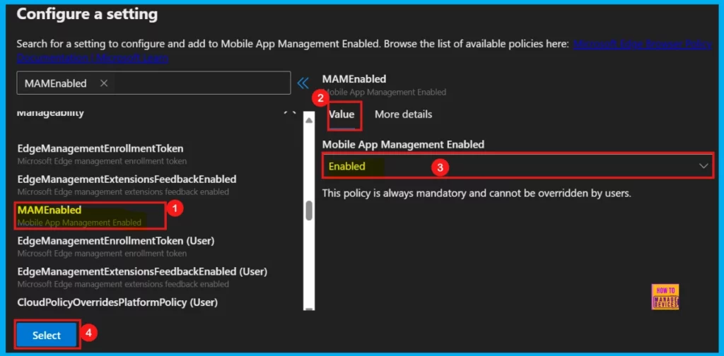 Enable or Disable Mobile App Management Policy in MS Edge Browser using M365 Admin Center 4 Enable or Disable Mobile App Management Policy in MS Edge Browser using M365 Admin Center - Fig.4