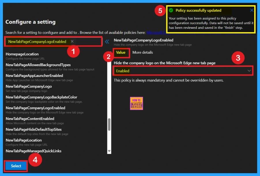 How to Show or Hide Company Logo on MS Edge Browser New Tab Page using M365 Admin Center 4 How to Show or Hide Company Logo on MS Edge Browser New Tab Page using M365 Admin Center- Fig.4
