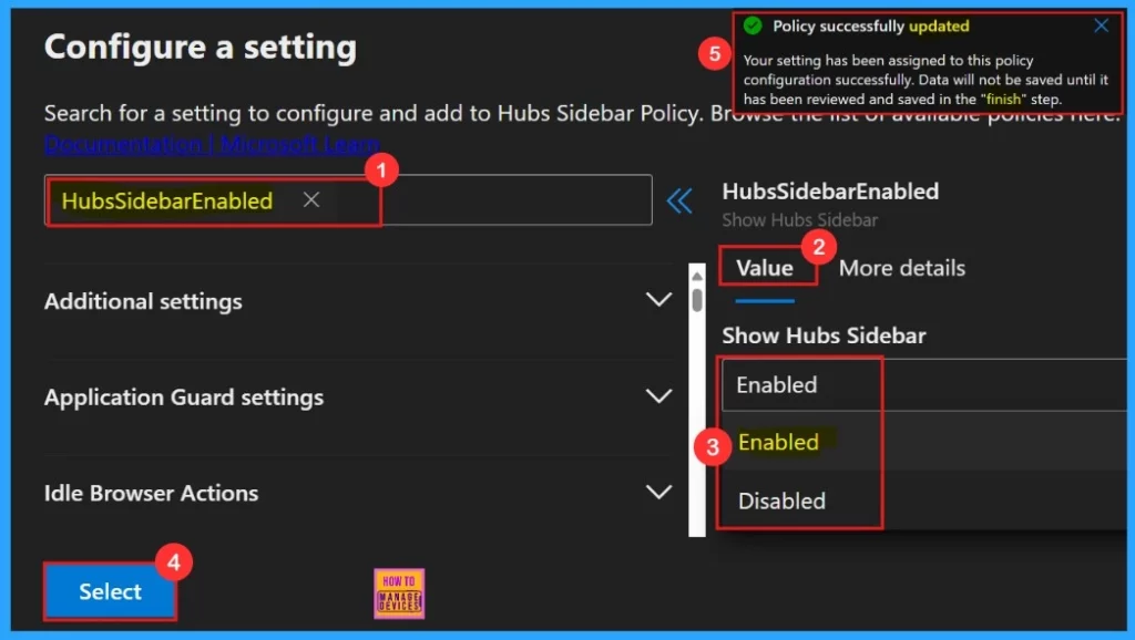 How to Show or Hide Hubs Sidebar Policy in MS Edge Browser using M365 Admin Center - Fig.4
