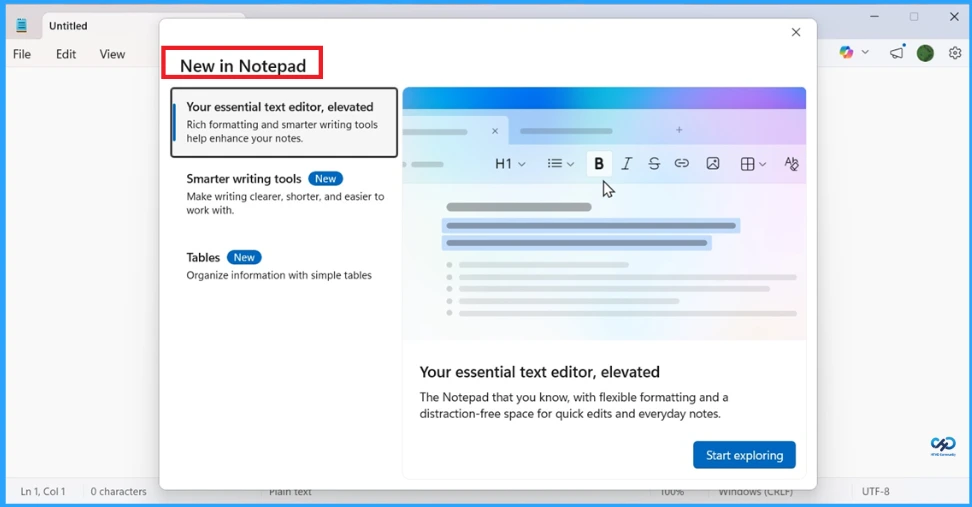 Windows AI Enabled Notepad App | New Features Highlights - Fig.1 cred to Mayank Parmar