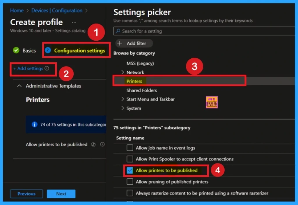 Block Network Printing Restrictions using Intune Settings Device Control Printing Restrictions 5 Block Network Printing Restrictions using Intune Settings Device Control Printing Restrictions -Fig.4