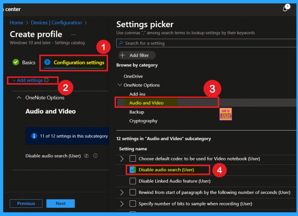Enable Disable OneNote Audio Search for User Policy using Intune 4 Enable Disable OneNote Audio Search for User Policy using Intune - Fig.3