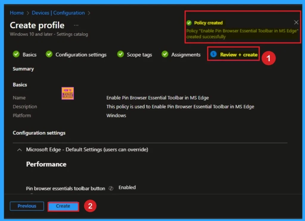 Enable Pin Browser Essential Toolbar in MS Edge for Monitor Performance using Intune 9 Enable Pin Browser Essential Toolbar in MS Edge for Monitor Performance using Intune - Fig.9