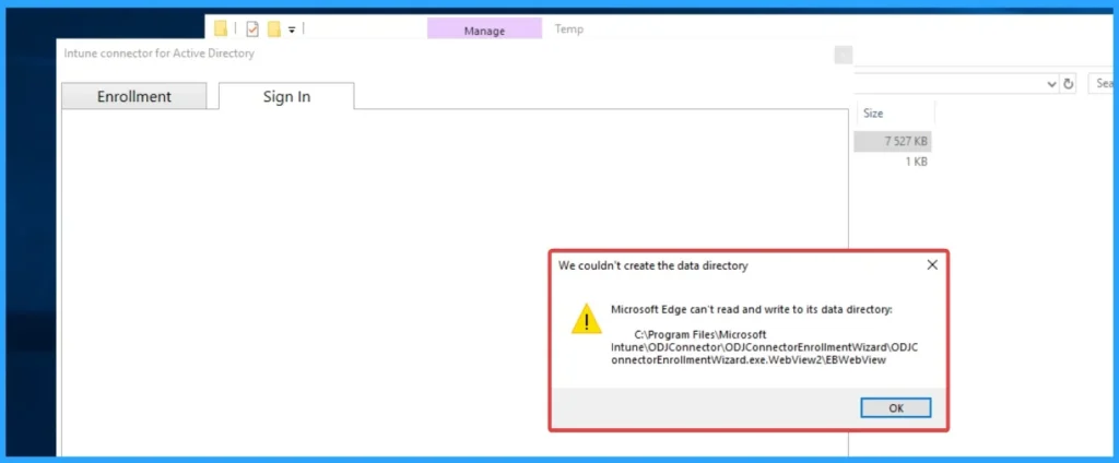 How to Fix WebView Authentication Failure in Intune Connector v6.2505.2001.2 on Windows Server 2016 or 2019 3 How to Fix WebView Authentication Failure in Intune Connector v6.2505.2001.2 on Windows Server 2016 or 2019 - Fig.3 - Creds to MS