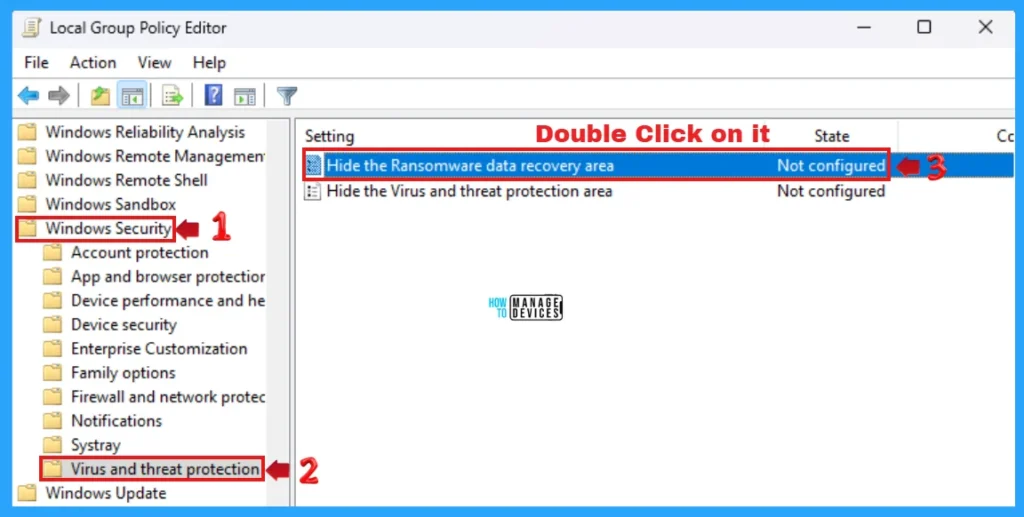 Managing Visibility of the Ransomware Data Recovery Area in Windows Security 4 Managing Visibility of the Ransomware Data Recovery Area in Windows Security - Fig. 3