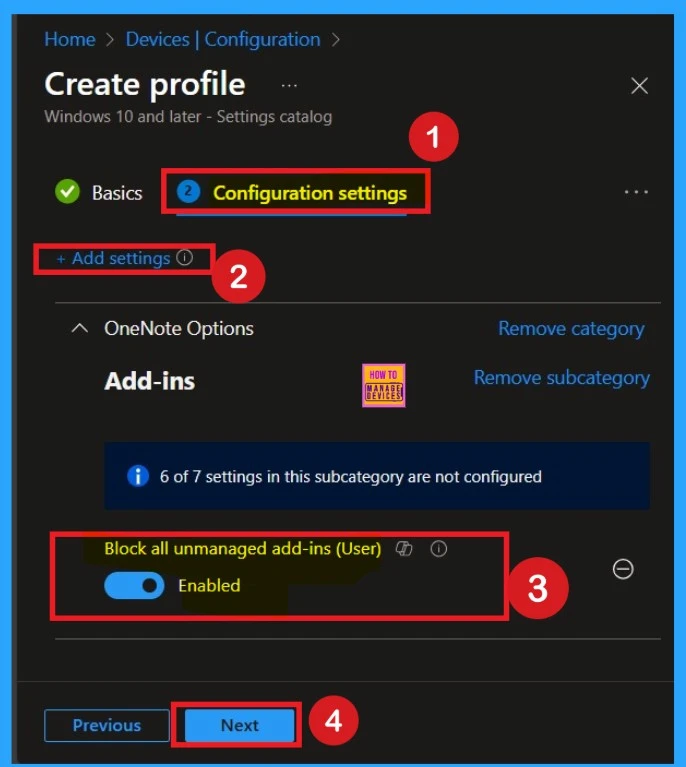 Allow or Block All Unmanaged Add-ins in OneNote using Intune Policy 6 Allow or Block All Unmanaged Add-ins in OneNote using Intune Policy -Fig.6