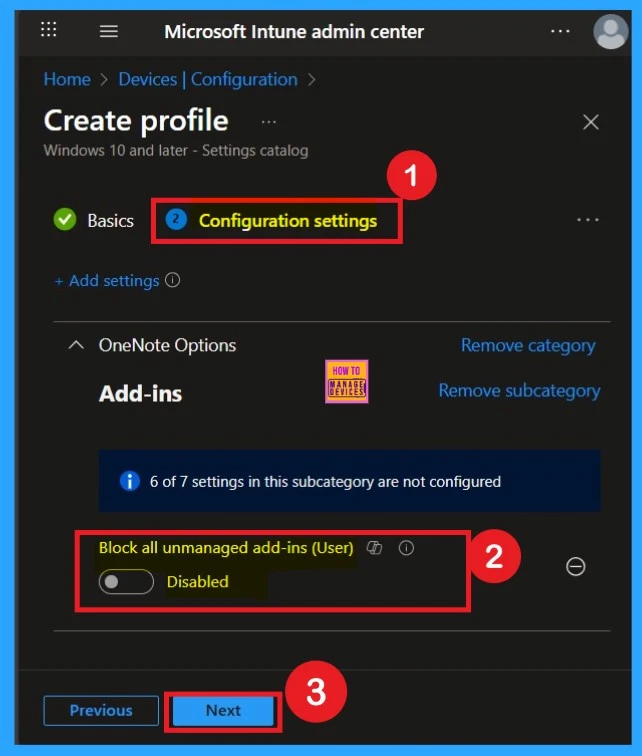 Allow or Block All Unmanaged Add-ins in OneNote using Intune Policy 5 Allow or Block All Unmanaged Add-ins in OneNote using Intune Policy -Fig.5