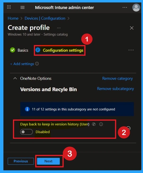 Set Retention Period for OneNote Version History using Intune Policy 4 Set Retention Period for OneNote Version History using Intune Policy - Fig.4