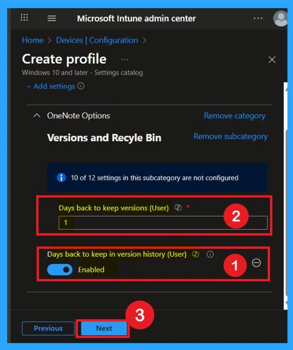 Set Retention Period for OneNote Version History using Intune Policy 5 Set Retention Period for OneNote Version History using Intune Policy - Fig.5