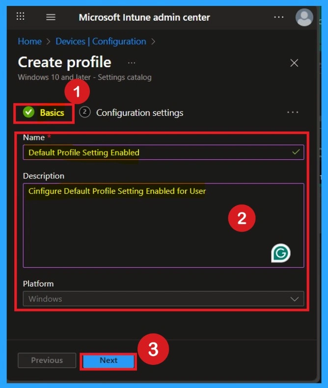 Default Profile Setting Enabled Policy in MS Edge using Intune 2 Default Profile Setting Enabled Policy in MS Edge using Intune - Fig.2