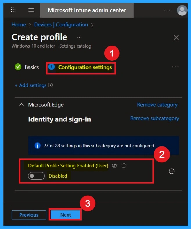 Default Profile Setting Enabled Policy in MS Edge using Intune 4 Default Profile Setting Enabled Policy in MS Edge using Intune - Fig.4
