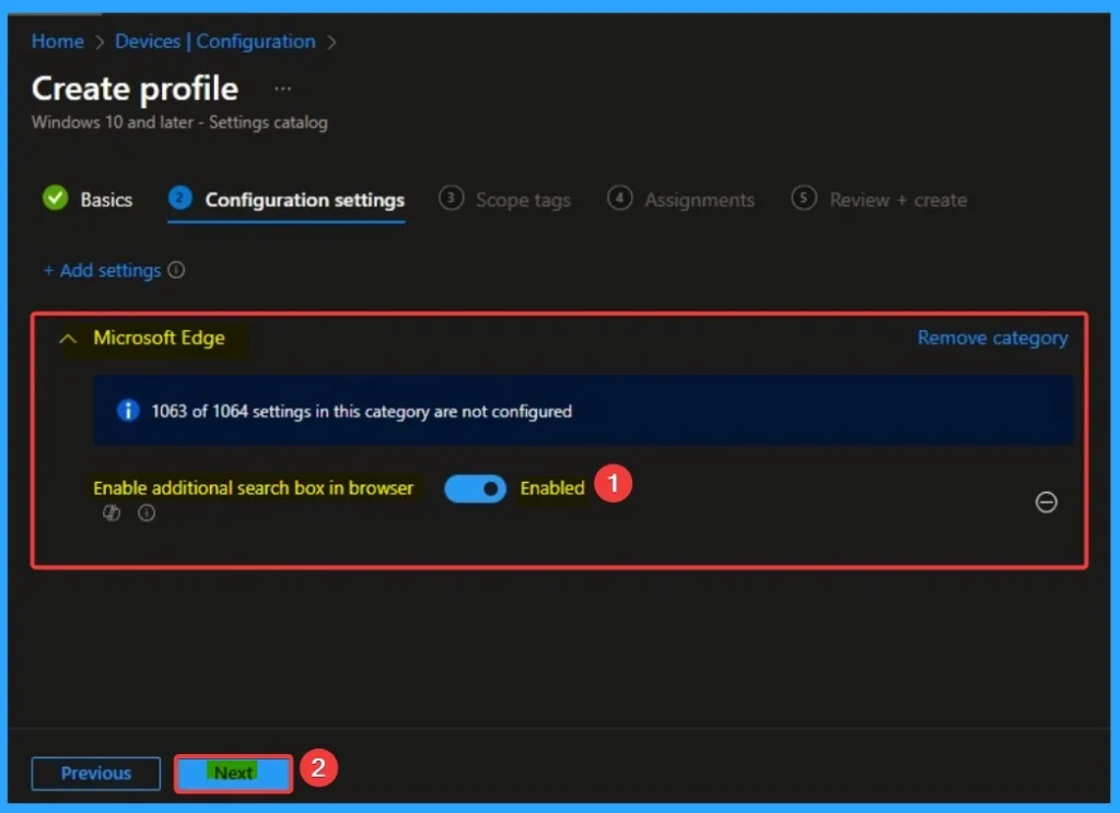 Enable Additional Search Box in MS Edge for Better Search Experience using Intune 6 Enable Additional Search Box in MS Edge for Better Search Experience using Intune - Fig.6