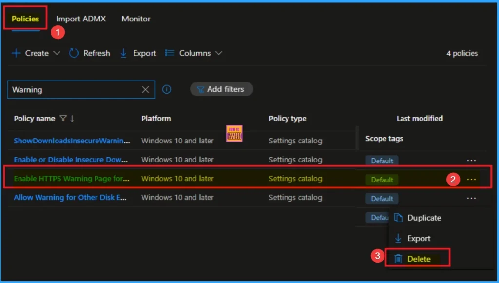 Enable HTTPS Warning Page Policy for MS Edge Browser to Control User Access from SSL Errors using Intune 13 Enable HTTPS Warning Page Policy for MS Edge Browser to Control User Access from SSL Errors using Intune - Fig.13