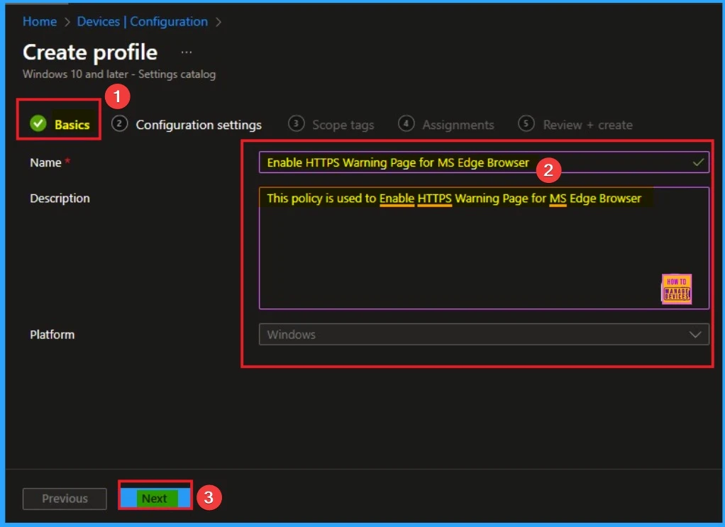 Enable HTTPS Warning Page Policy for MS Edge Browser to Control User Access from SSL Errors using Intune 3 Enable HTTPS Warning Page Policy for MS Edge Browser to Control User Access from SSL Errors using Intune - Fig.3