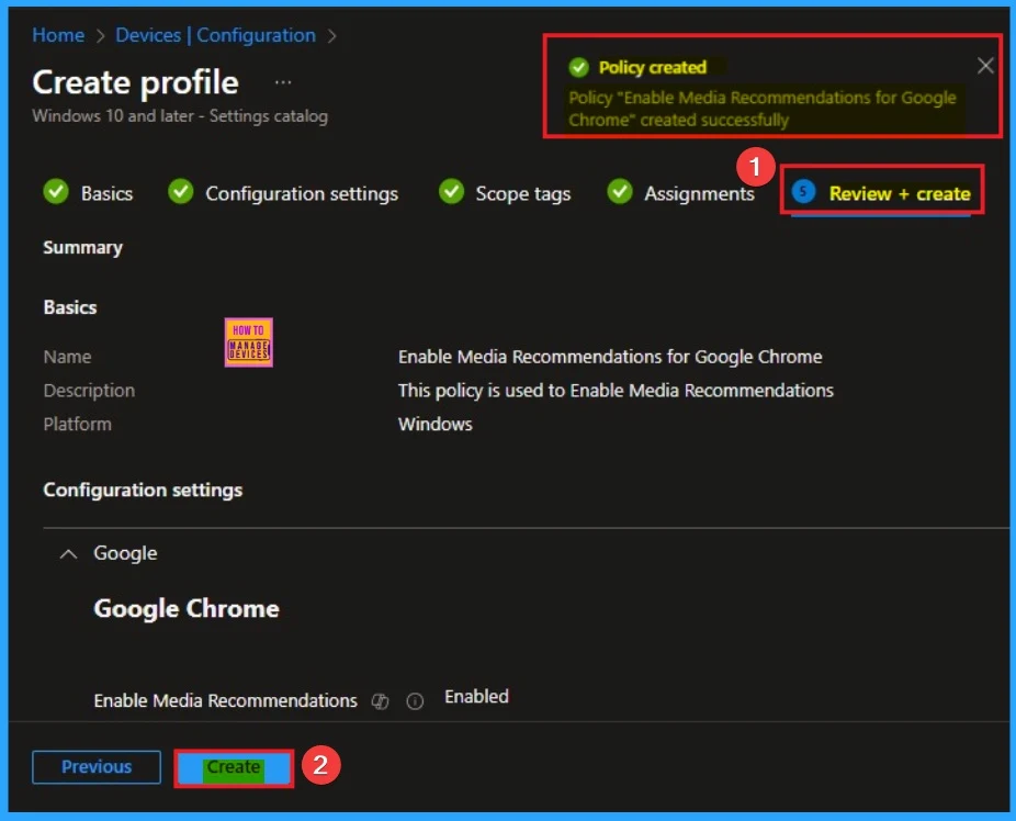 Enable Media Recommendations Policy for User Engagement and Content Discovery in Google Chrome using Intune - Fig.9